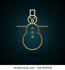 Gold line Christmas snowman icon isolated on dark blue background. Merry Christmas and Happy New Year.  Vector Illustration