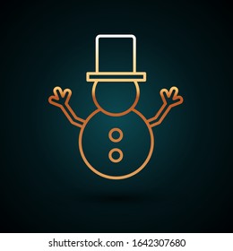 Gold line Christmas snowman icon isolated on dark blue background. Merry Christmas and Happy New Year.  Vector Illustration