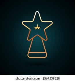 Gold line Christmas star icon isolated on dark blue background. Merry Christmas and Happy New Year.  Vector Illustration