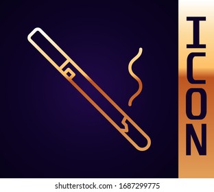 Gold line Cigarette icon isolated on black background. Tobacco sign. Smoking symbol.  Vector Illustration