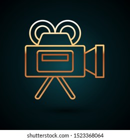 Gold line Cinema camera icon isolated on dark blue background. Video camera. Movie sign. Film projector. Vector Illustration Gold line Cinema camera icon isolated on dark blue background. Video camera. Movie sign. Film projector. Vector Illustration