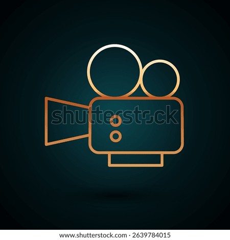 Gold line Cinema camera icon isolated on dark blue background. Video camera. Movie sign. Film projector.  Vector