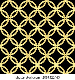 Gold line circles seamless pattern on the black background. Vector illustration. Wrapping paper.