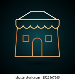 Gold line Circus tent icon isolated on dark blue background. Carnival camping tent. Amusement park.  Vector Illustration