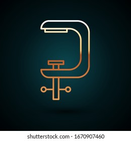 Gold line Clamp and screw tool icon isolated on dark blue background. Locksmith tool.  Vector Illustration