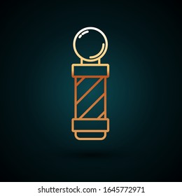 Gold line Classic Barber shop pole icon isolated on dark blue background. Barbershop pole symbol.  Vector Illustration