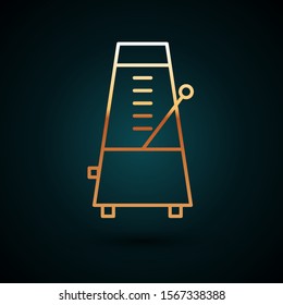 Gold line Classic Metronome with pendulum in motion icon isolated on dark blue background. Equipment of music and beat mechanism.  Vector Illustration