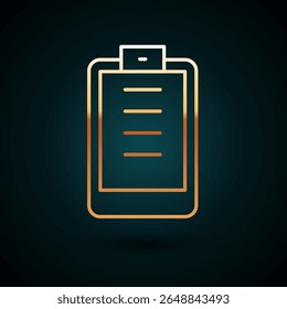 Gold line Clipboard with checklist icon isolated on dark blue background. Control list symbol. Survey poll or questionnaire feedback form.  Vector