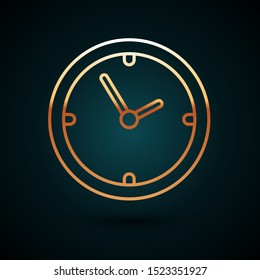 Gold line Clock icon isolated on dark blue background. Time symbol.  Vector Illustration