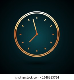 Gold line Clock icon isolated on dark blue background. Time symbol.  Vector Illustration