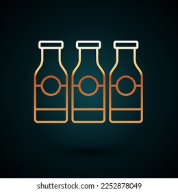 Gold line Closed glass bottle with milk icon isolated on dark blue background.  Vector
