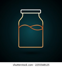 Gold line Closed glass bottle with milk icon isolated on dark blue background.  Vector