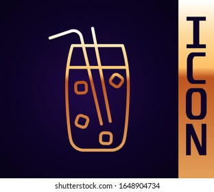 Gold line Cocktail and alcohol drink icon isolated on black background.  Vector Illustration