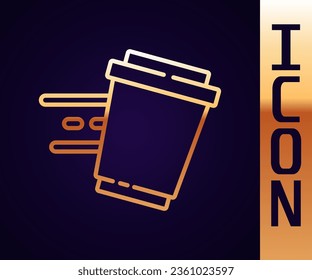 Gold line Coffee cup to go icon isolated on black background.  Vector