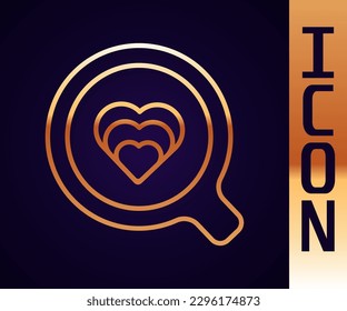 Gold line Coffee cup icon isolated on black background. Tea cup. Hot drink coffee.  Vector