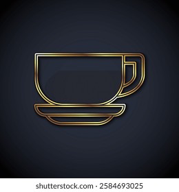 Gold line Coffee cup icon isolated on black background. Tea cup. Hot drink coffee. Vector