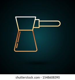 Gold line Coffee turk icon isolated on dark blue background.  Vector Illustration