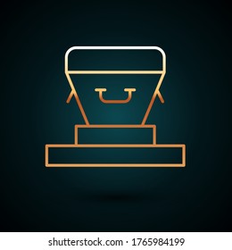 Gold line Coffin icon isolated on dark blue background. Funeral ceremony.  Vector