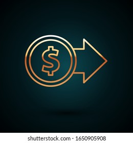 Gold line Coin money with dollar symbol icon isolated on dark blue background. Banking currency sign. Cash symbol.  Vector Illustration