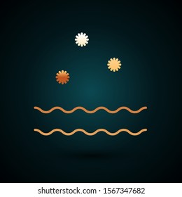 Gold line Cold and waves icon isolated on dark blue background.  Vector Illustration