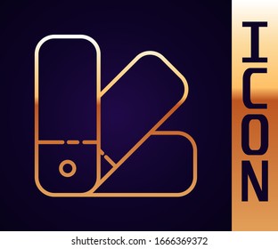 Gold line Color palette guide icon isolated on black background.  Vector Illustration
