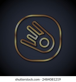 Gold line Comet falling down fast icon isolated on black background.  Vector