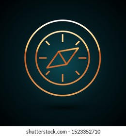 Gold line Compass icon isolated on dark blue background. Windrose navigation symbol. Wind rose sign.  Vector Illustration