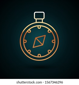 Gold line Compass icon isolated on dark blue background. Windrose navigation symbol. Wind rose sign.  Vector Illustration