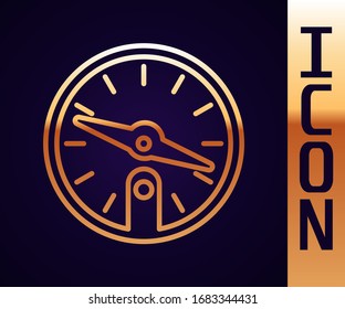 Gold line Compass icon isolated on black background. Windrose navigation symbol. Wind rose sign.  Vector Illustration