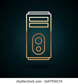 Gold line Computer icon isolated on dark blue background. PC component sign.  Vector Illustration