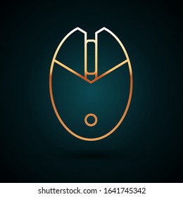Gold line Computer mouse gaming icon isolated on dark blue background. Optical with wheel symbol.  Vector Illustration