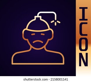 Gold Line Concussion, Headache, Dizziness, Migraine Icon Isolated On Black Background.  Vector