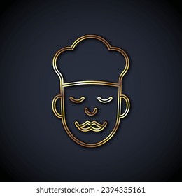 Gold line Cook icon isolated on black background. Chef symbol.  Vector