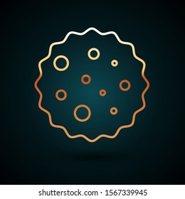 Gold line Cookie or biscuit with chocolate icon isolated on dark blue background.  Vector Illustration