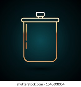 Gold line Cooking pot icon isolated on dark blue background. Boil or stew food symbol.  Vector Illustration
