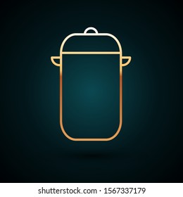 Gold line Cooking pot icon isolated on dark blue background. Boil or stew food symbol.  Vector Illustration