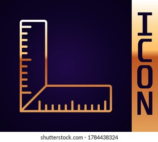 Gold line Corner ruler icon isolated on black background. Setsquare, angle ruler, carpentry, measuring utensil, scale.  Vector Illustration