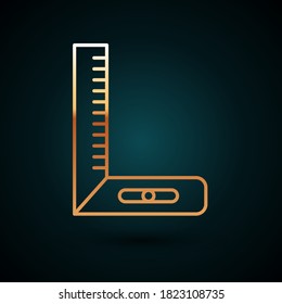 Gold line Corner ruler icon isolated on dark blue background. Setsquare, angle ruler, carpentry, measuring utensil, scale.  Vector Illustration