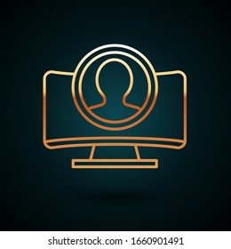 Gold line Create account screen icon isolated on dark blue background.  Vector Illustration