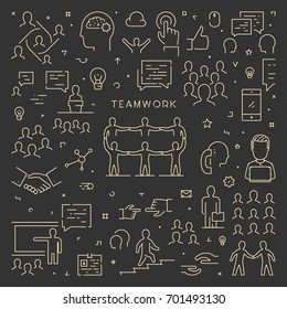 Gold line creative web concept for teamwork. Modern linear banner for team building. Open path.