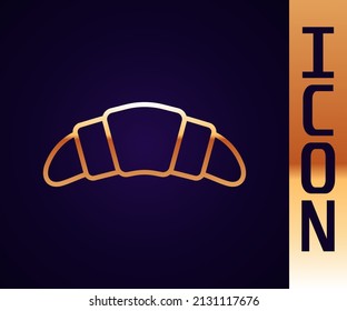 Gold line Croissant icon isolated on black background.  Vector