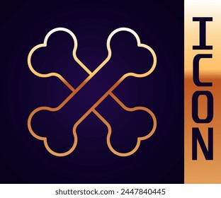 Gold line Crossed human bones icon isolated on black background.  Vector