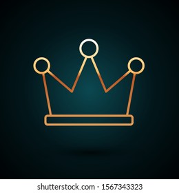Gold line Crown icon isolated on dark blue background.  Vector Illustration