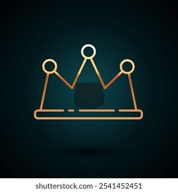 Gold line Crown icon isolated on dark blue background.  Vector Illustration