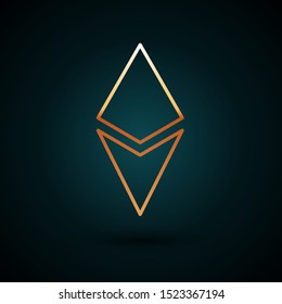 Gold line Cryptocurrency coin Ethereum ETH icon isolated on dark blue background. Altcoin symbol. Blockchain based secure crypto currency.  Vector Illustration