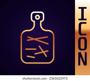 Gold line Cutting board icon isolated on black background. Chopping Board symbol.  Vector