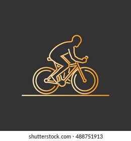 Gold line cycling icon. Vector silhouette of cyclist.