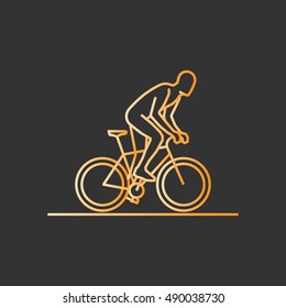 Gold line cycling icon. Vector silhouette of cyclist.