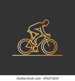 Gold line cycling icon. Vector silhouette of cyclist.