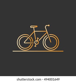 Gold line cycling icon. Vector silhouette of cyclist.